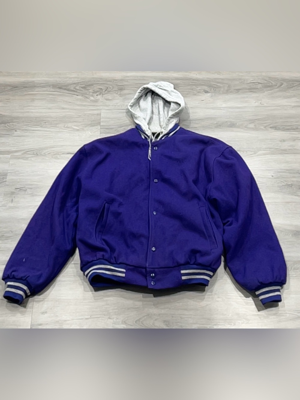 Spalding Mens Purple Hooded Varsity Bomber Jacket Made In USA XL 46 Vintage